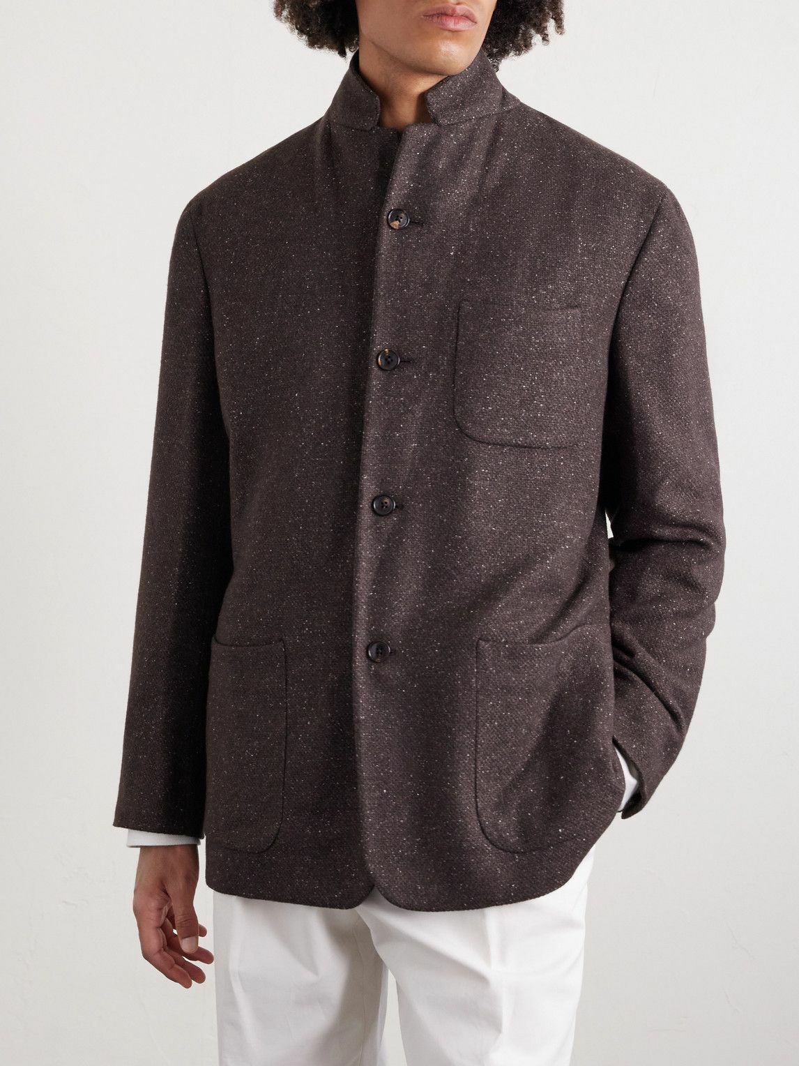 UMIT BENAN - Norman Flecked Cashmere and Silk-Blend Blazer - Brown