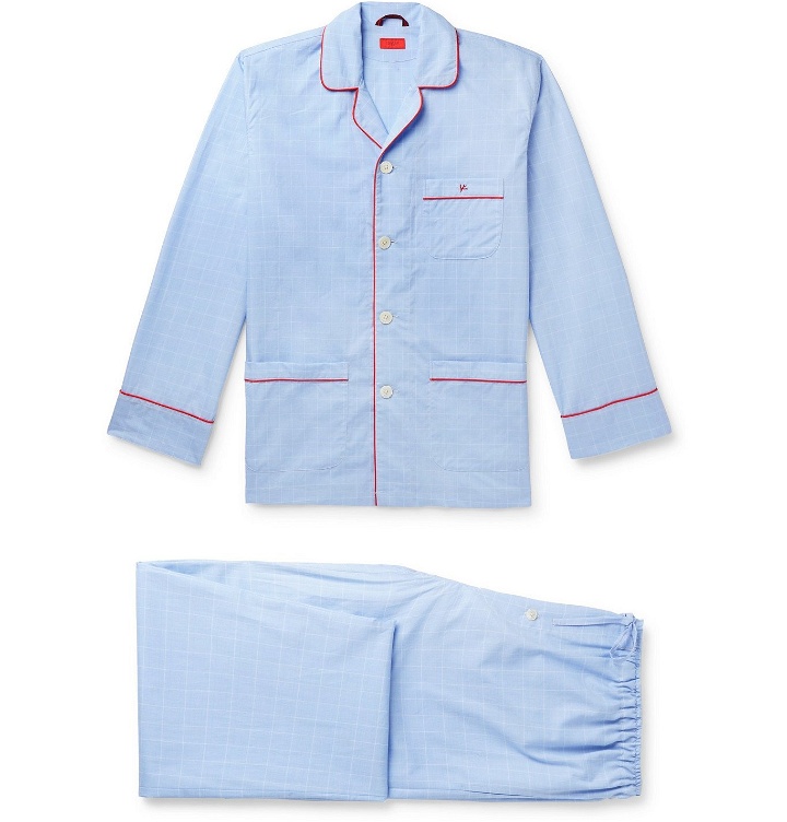 Photo: Isaia - Piped Prince of Wales Checked Cotton Pyjama Set - Blue