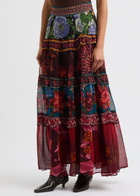 Farm Rio Ruffled Floral-print Chiffon Maxi Skirt Red