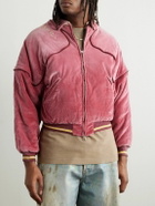 KAPITAL - Logo-Embroidered Zip-Detailed Cotton-Velvet Bomber Jacket - Pink