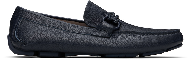 Photo: Ferragamo Navy Gancini Ornament Driver Loafers