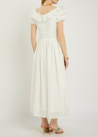 Thierry Colson Falbala Embroidered Cotton Midi Dress Off White