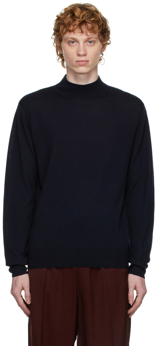 Dries Van Noten Navy Mock Neck Sweater Dries Van Noten