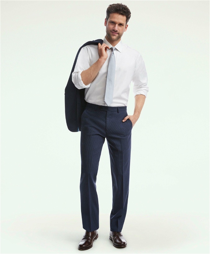 Photo: Brooks Brothers Men's Explorer Collection Regent Fit Pinstripe Suit Pants | Navy