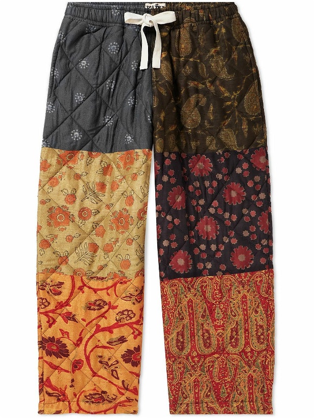Photo: Karu Research - Throwing Fits Wide-Leg Cropped Patchwork Printed Cotton Sweatpants - Neutrals