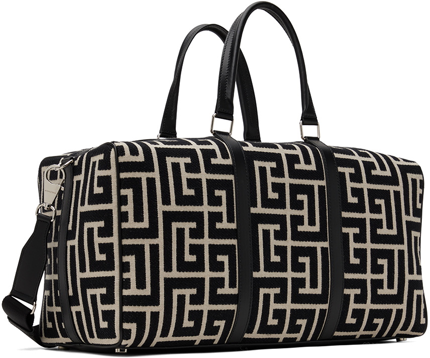 Balmain Black & Off-White Monogram Duffle Bag