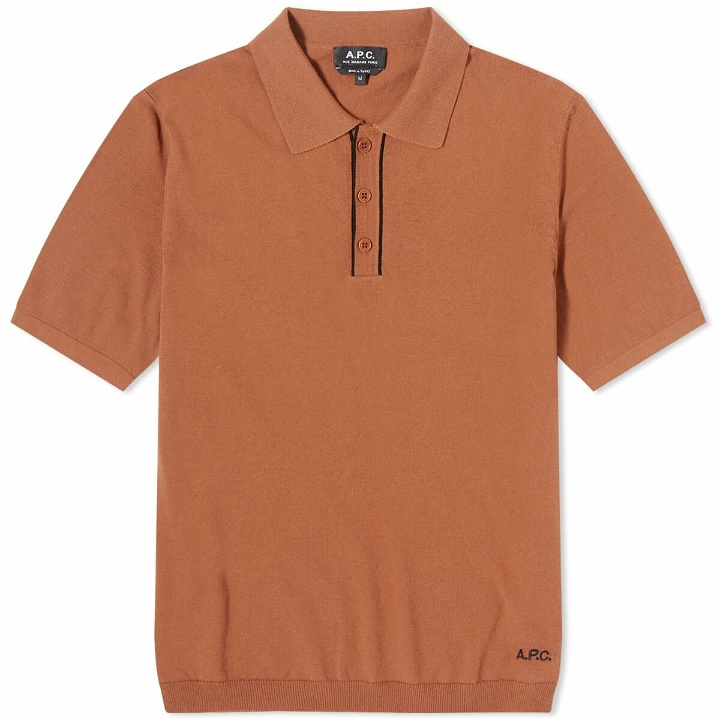 Photo: A.P.C. Men's Jacky Embroidered Logo Knitted Polo Shirt in Hazelnut