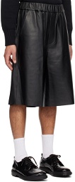 AMI Paris Black Elasticized Waistband Leather Shorts