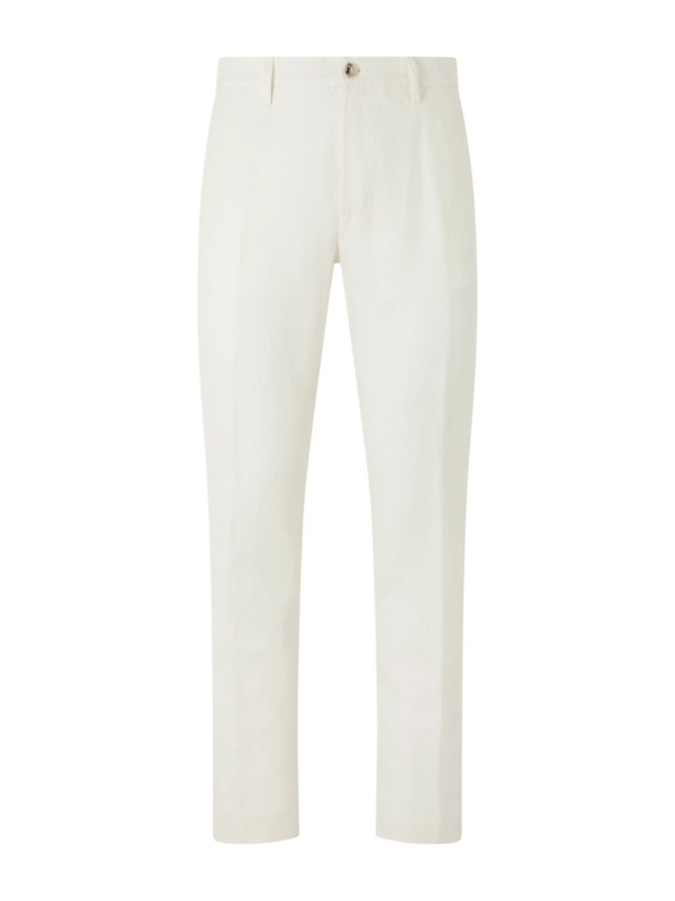 Photo: Canali - Straight-Leg Wool and Linen-Blend Twill Suit Trousers - White