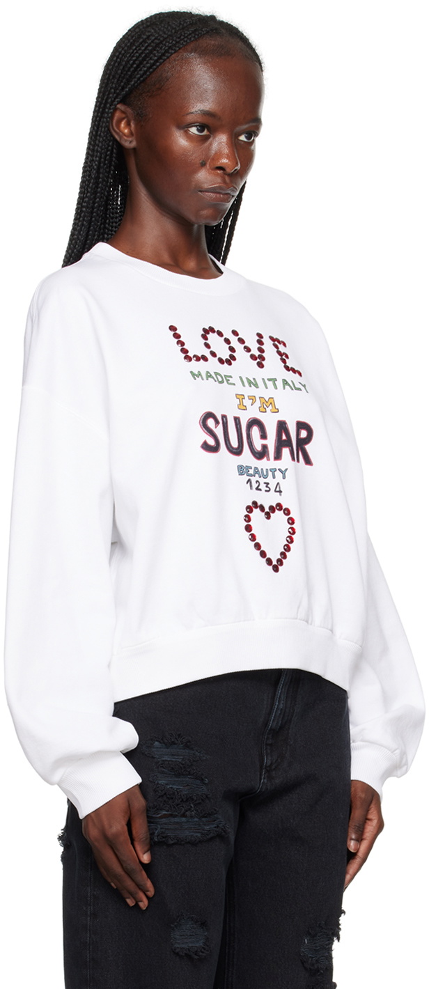 Dolce & Gabbana White Crystal-Cut Sweatshirt