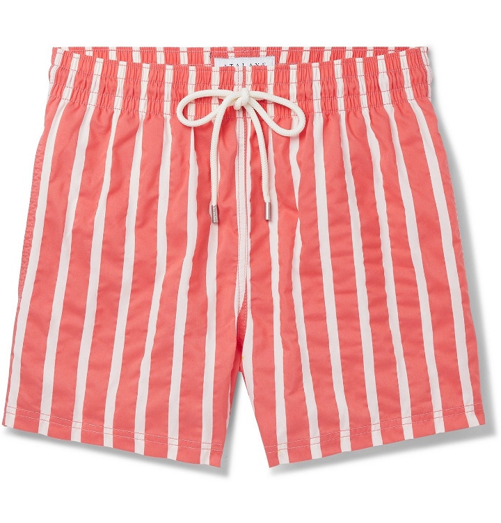 Photo: Atalaye - Suertea Short-Length Striped Cotton-Blend Swim Shorts - Red