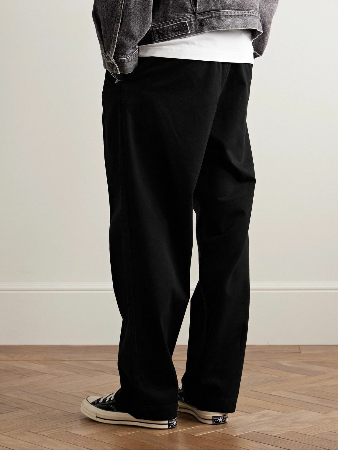 AGOLDE - Slater Straight-Leg Pleated Cotton-Twill Trousers - Black
