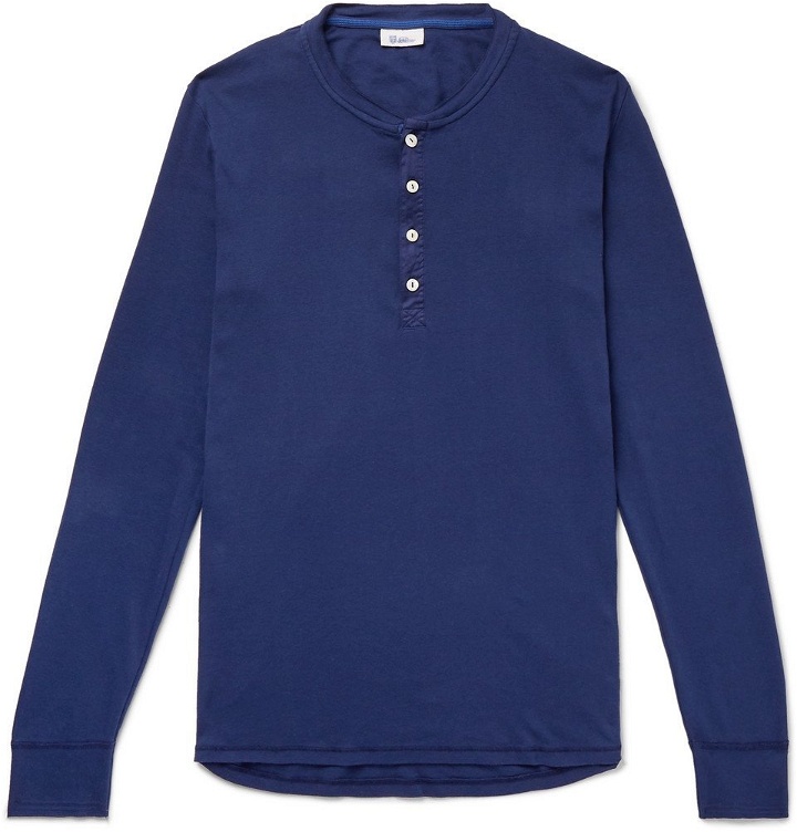 Photo: Schiesser - Karl Heinz Slim-Fit Garment-Dyed Cotton-Jersey Henley T-Shirt - Men - Blue