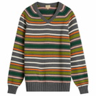 DONNI. Women's Cotton Cashmere Stripe V-Neck Jumper in Charcoal Grey