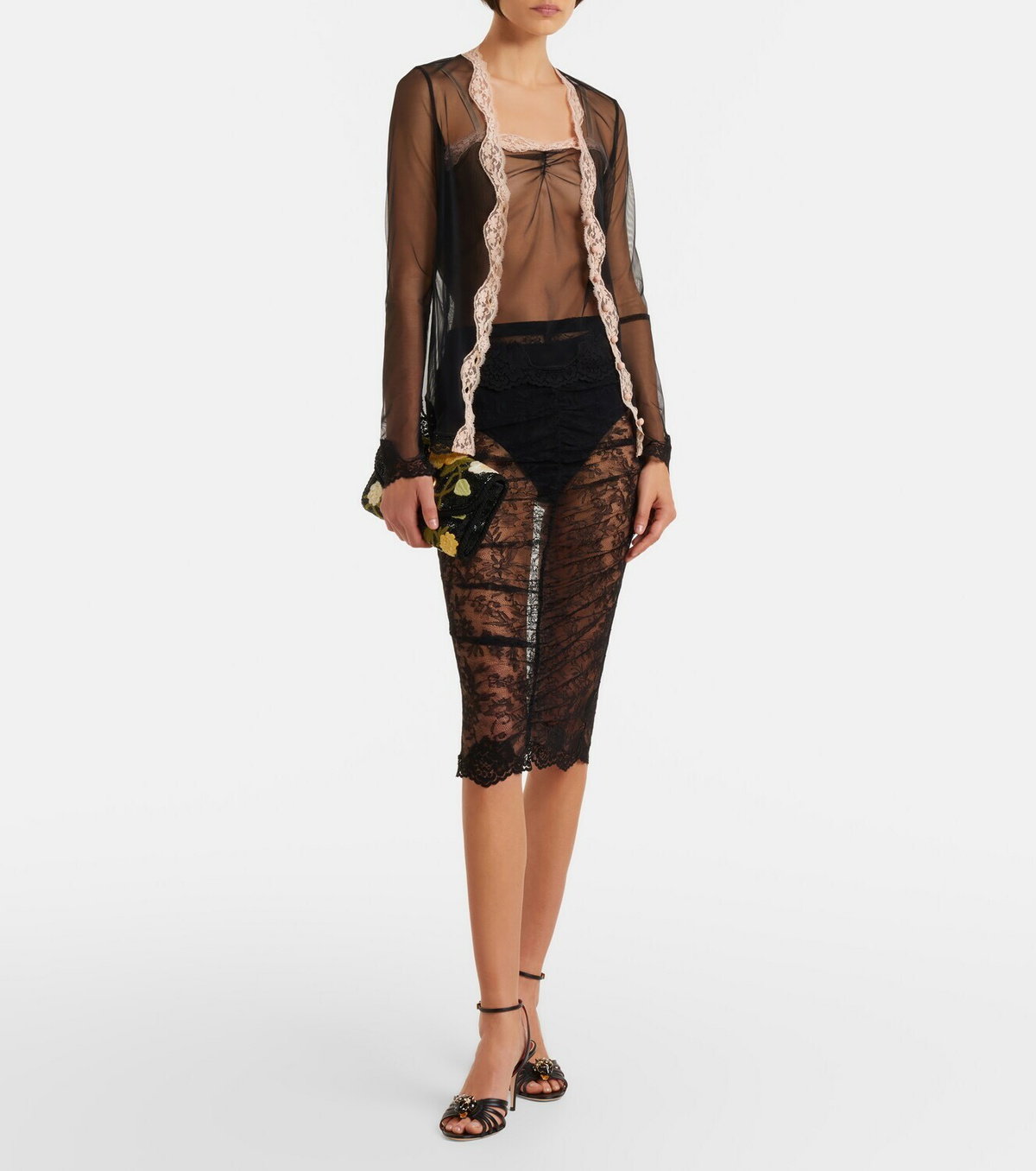 Valentino Lace-trimmed sheer mesh cardigan