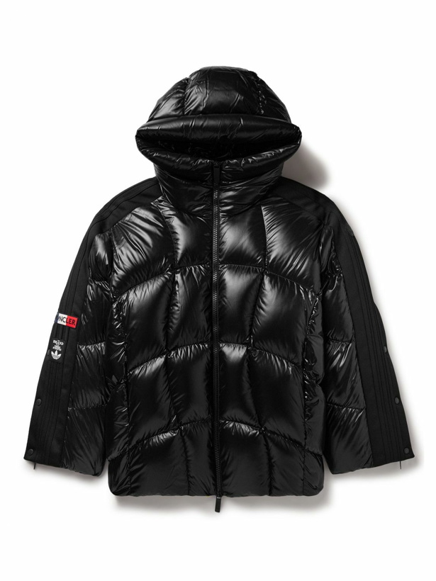 Photo: Moncler Genius - adidas Originals Beiser Tech Jersey-Trimmed Quilted Glossed-Shell Hooded Down Jacket - Black