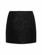 ALESSANDRA RICH Sequined Tweed Draped Mini Skirt