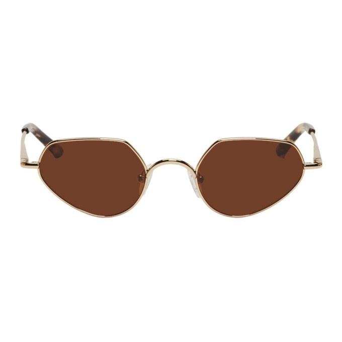 Photo: Dries Van Noten Gold and Brown Linda Farrow Edition 176 C6 Angular Sunglasses