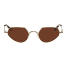 Dries Van Noten Gold and Brown Linda Farrow Edition 176 C6 Angular Sunglasses