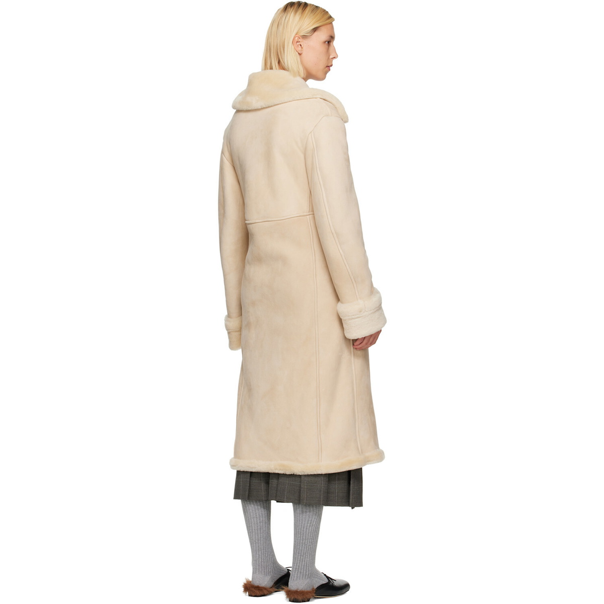 Simone Rocha Beige Embellished Sheepskin Slash Shearling Coat