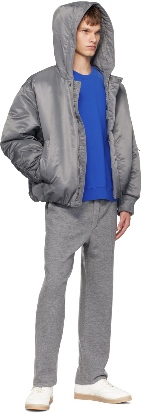 Solid Homme Gray Hooded Bomber Jacket