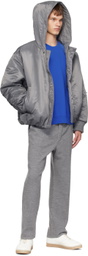 Solid Homme Gray Hooded Bomber Jacket