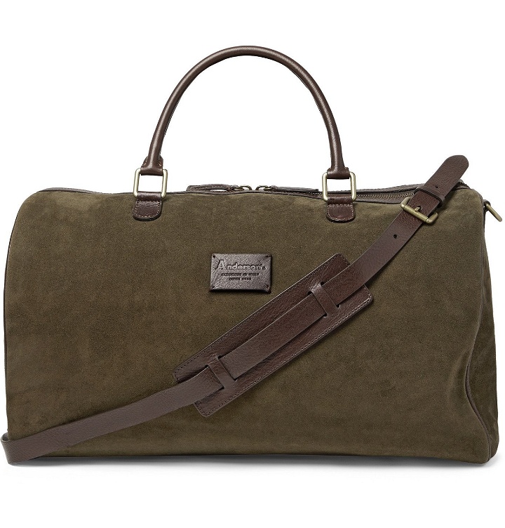 Photo: Anderson's - Leather-Trimmed Suede Duffle Bag - Green