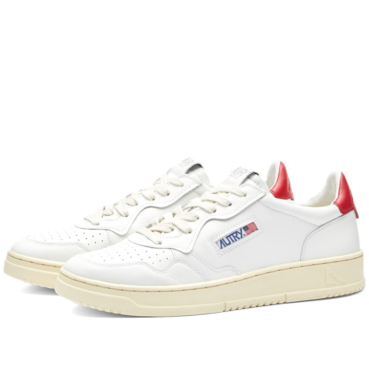 Photo: Autry Men's 01 Low Leather Sneakers in White/Red