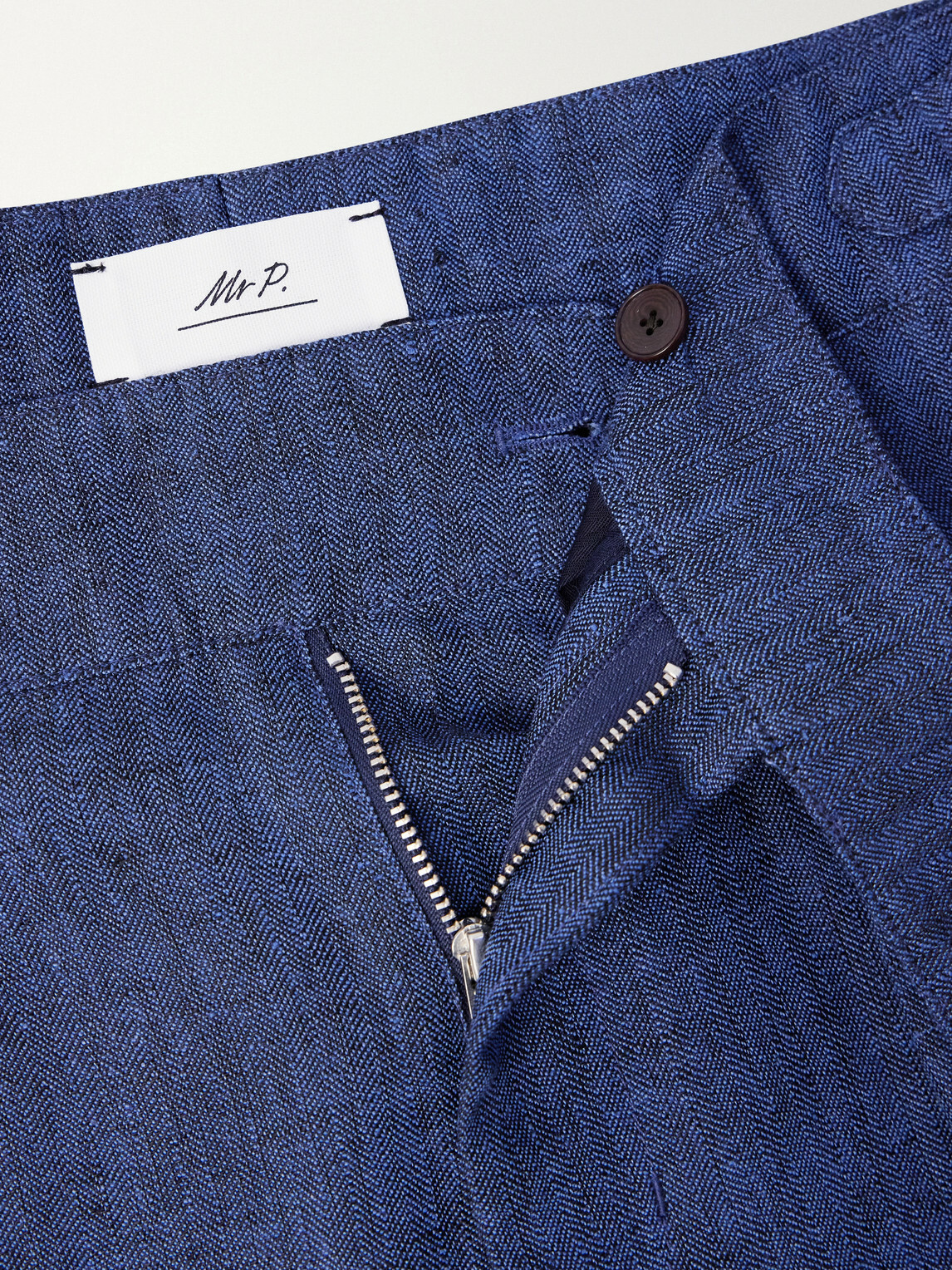 Mr P. - Steve Tapered Pleated Herringbone Linen Trousers - Blue
