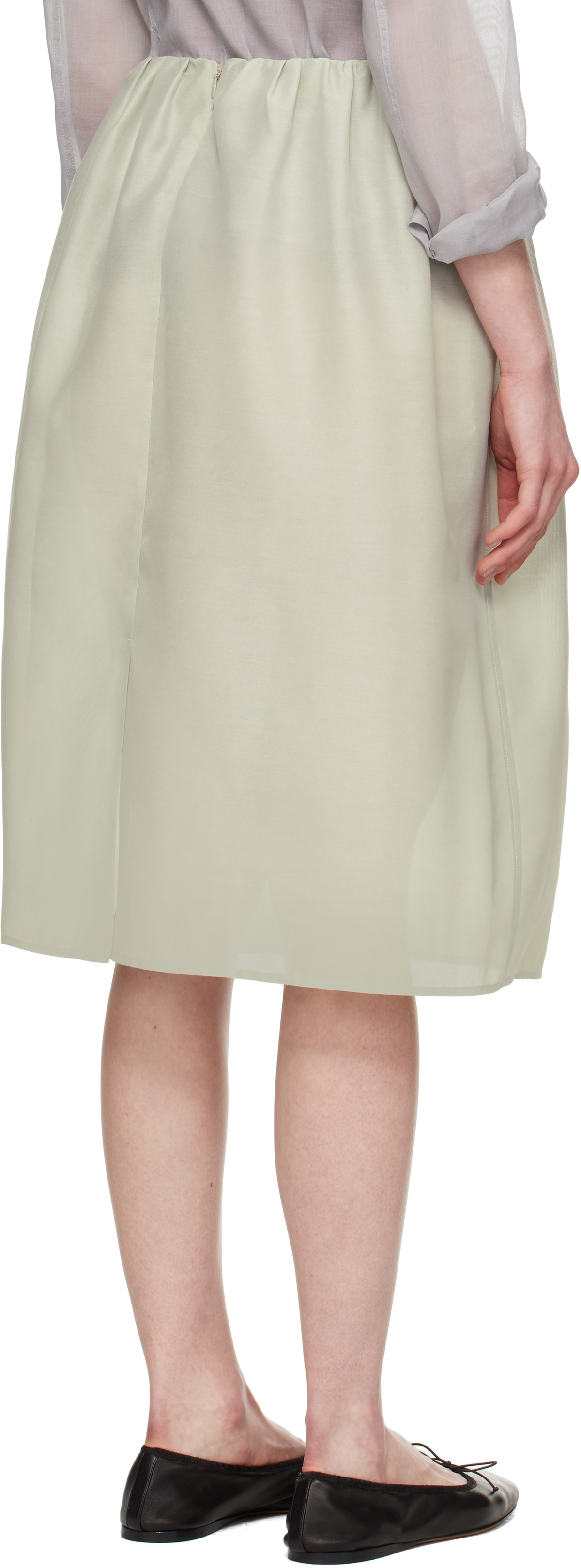 AMOMENTO Beige Shirring Organza Midi Skirt