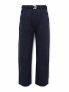 Stone Island - Marina Wide-Leg Belted Pleated Cotton-Blend Gabardine Trousers - Blue
