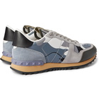 Valentino - Valentino Garavani Rock Runner Suede, Leather and Canvas Sneakers - Gray