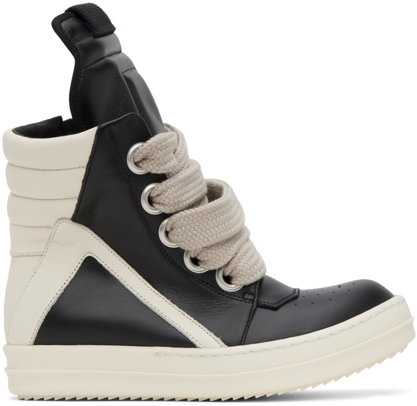 Rick Owens Black & Off-White Geobasket Sneakers Rick Owens