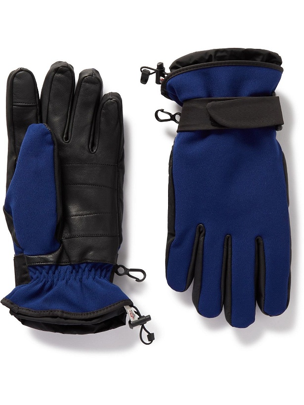 Photo: Moncler Grenoble - Fleece-Lined Leather and Stretch-Twill Ski Gloves - Blue