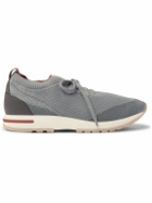 Loro Piana - 360 Flexy Walk Leather-Trimmed Knitted Wish Wool Sneakers - Gray