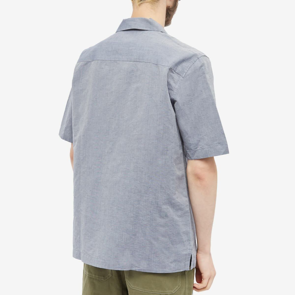 Sunspel Men's Cotton Linen Short Sleeve Shirt in Light Navy Melange
