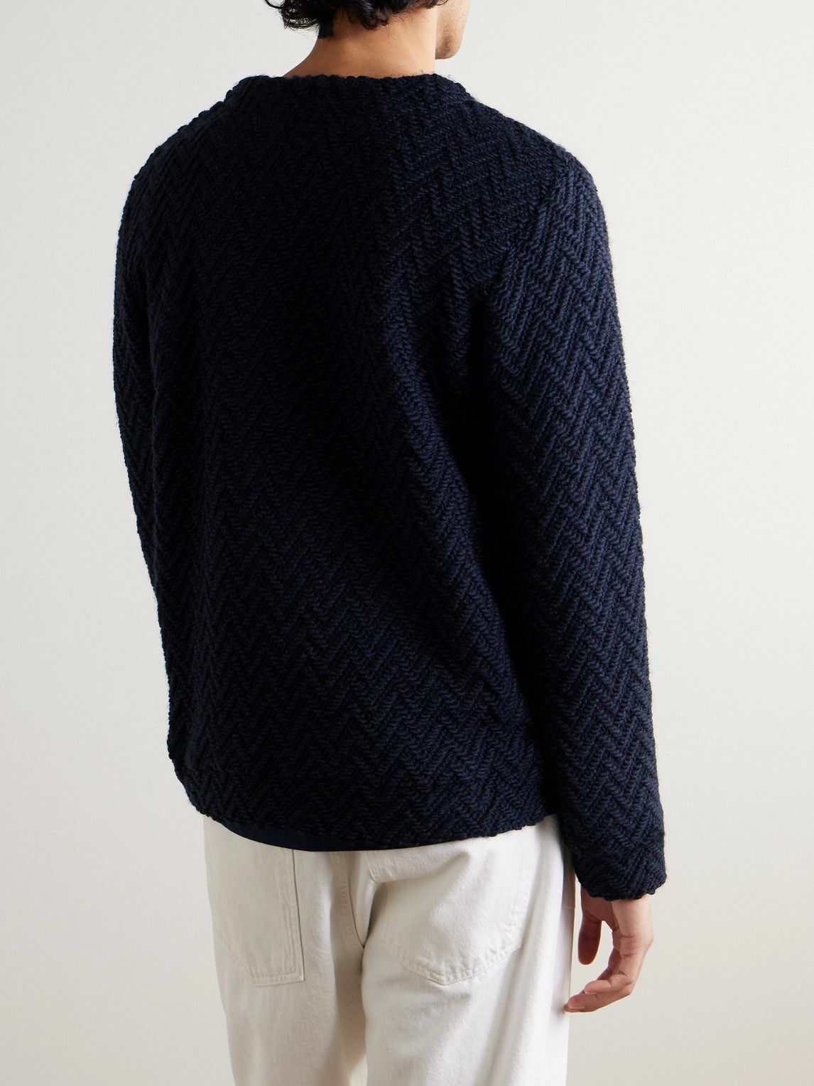 Portuguese Flannel - Herringbone Jacquard-Knit Cardigan - Blue