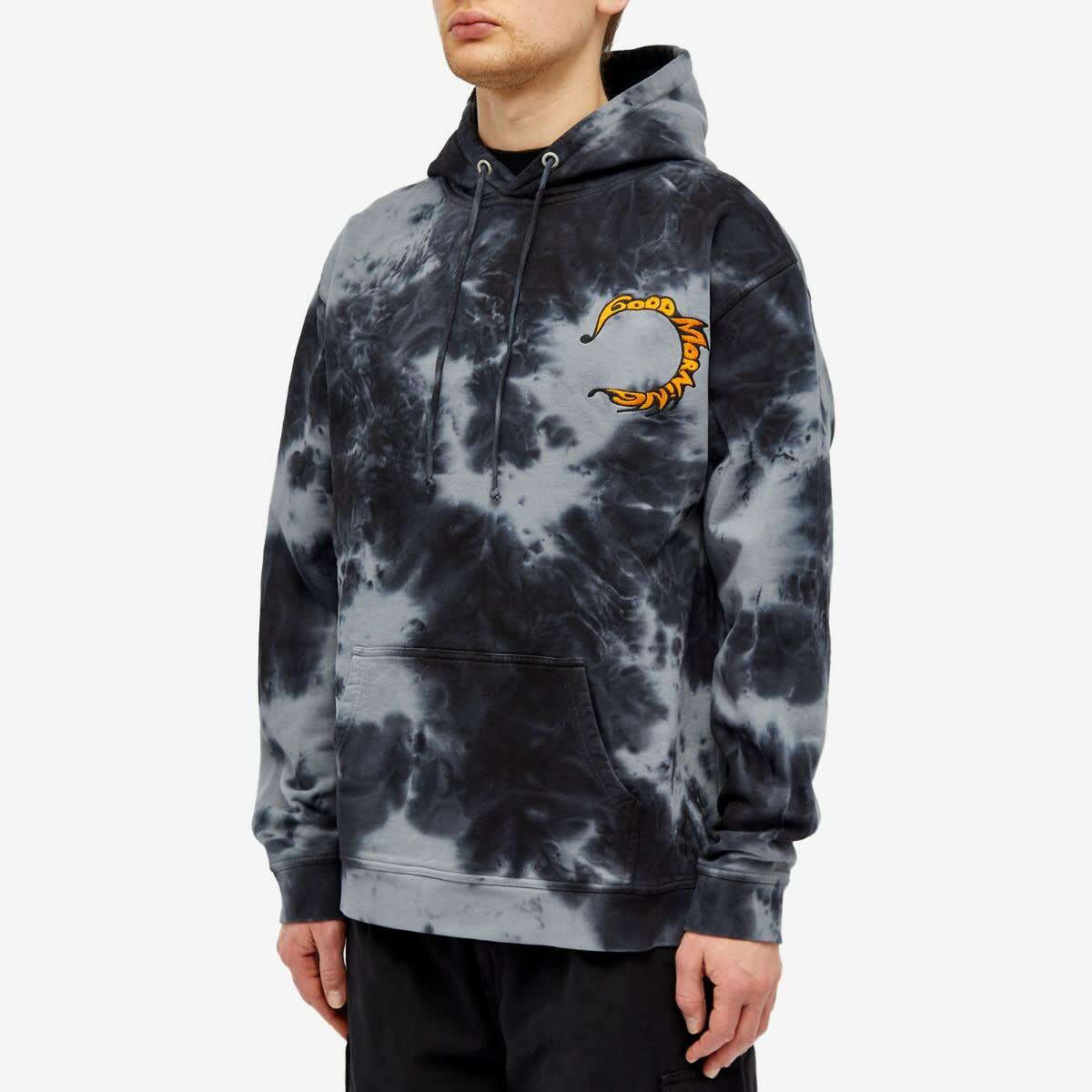 Good Morning Tapes Men's E Ruscha V Swirl Popover Hoodie in Smoke Tie Dye