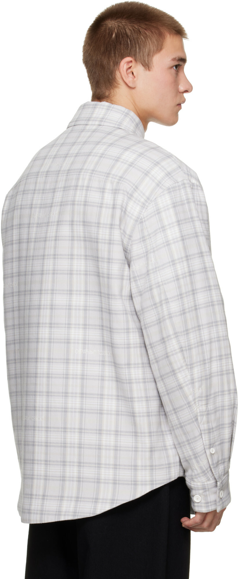 Off-White Gray Check Flannel Padded Overshirt Jacket
