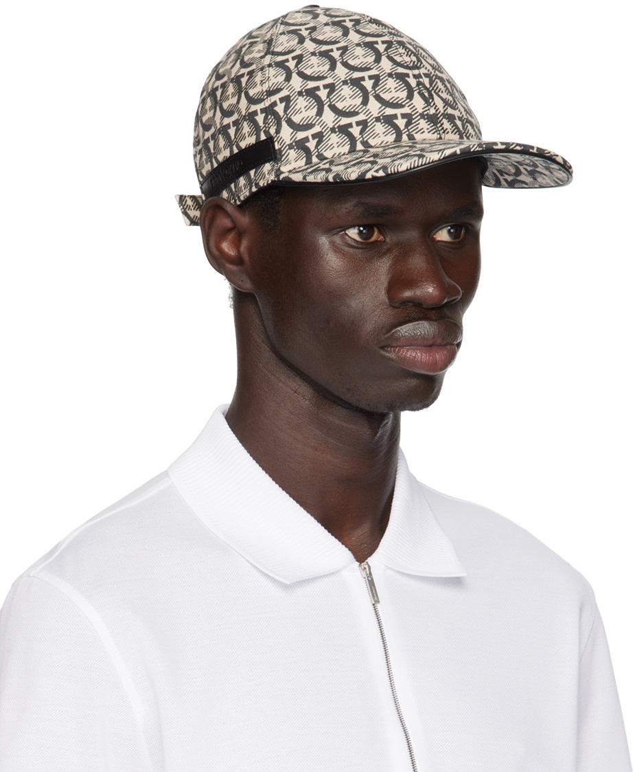 Ferragamo Beige & Black Gancini Baseball Cap