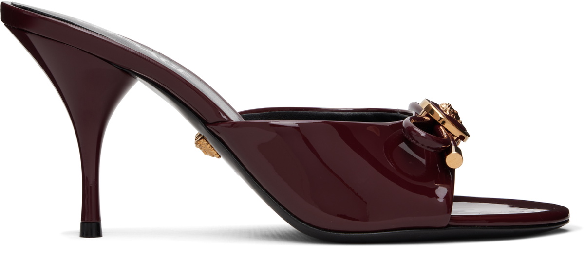 Versace Burgundy Opera Bow Patent Mule Heeled Sandals