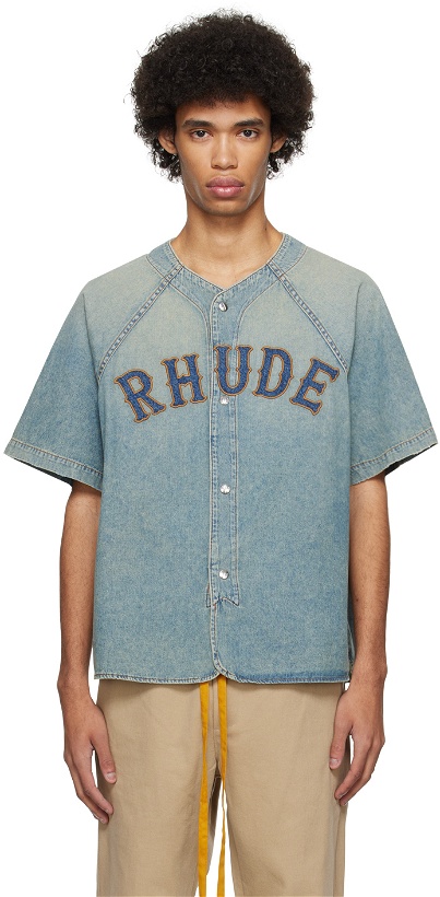 Photo: Rhude Blue Embroidered Denim Shirt