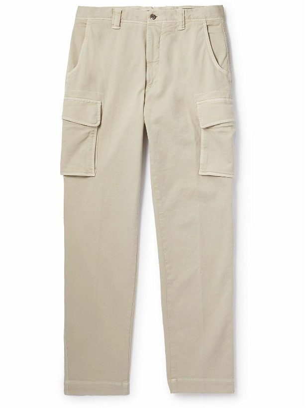 Photo: Incotex - Straight-Leg Pleated Stretch-Cotton Cargo Trousers - Neutrals