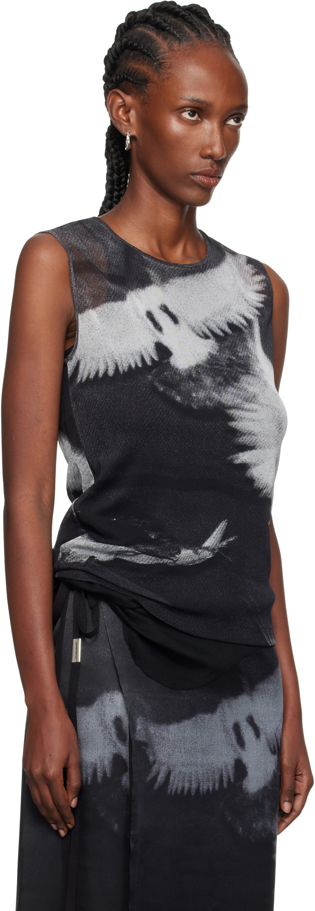 Ann Demeulemeester Black & Gray Doves Printed Tulle Tank Top
