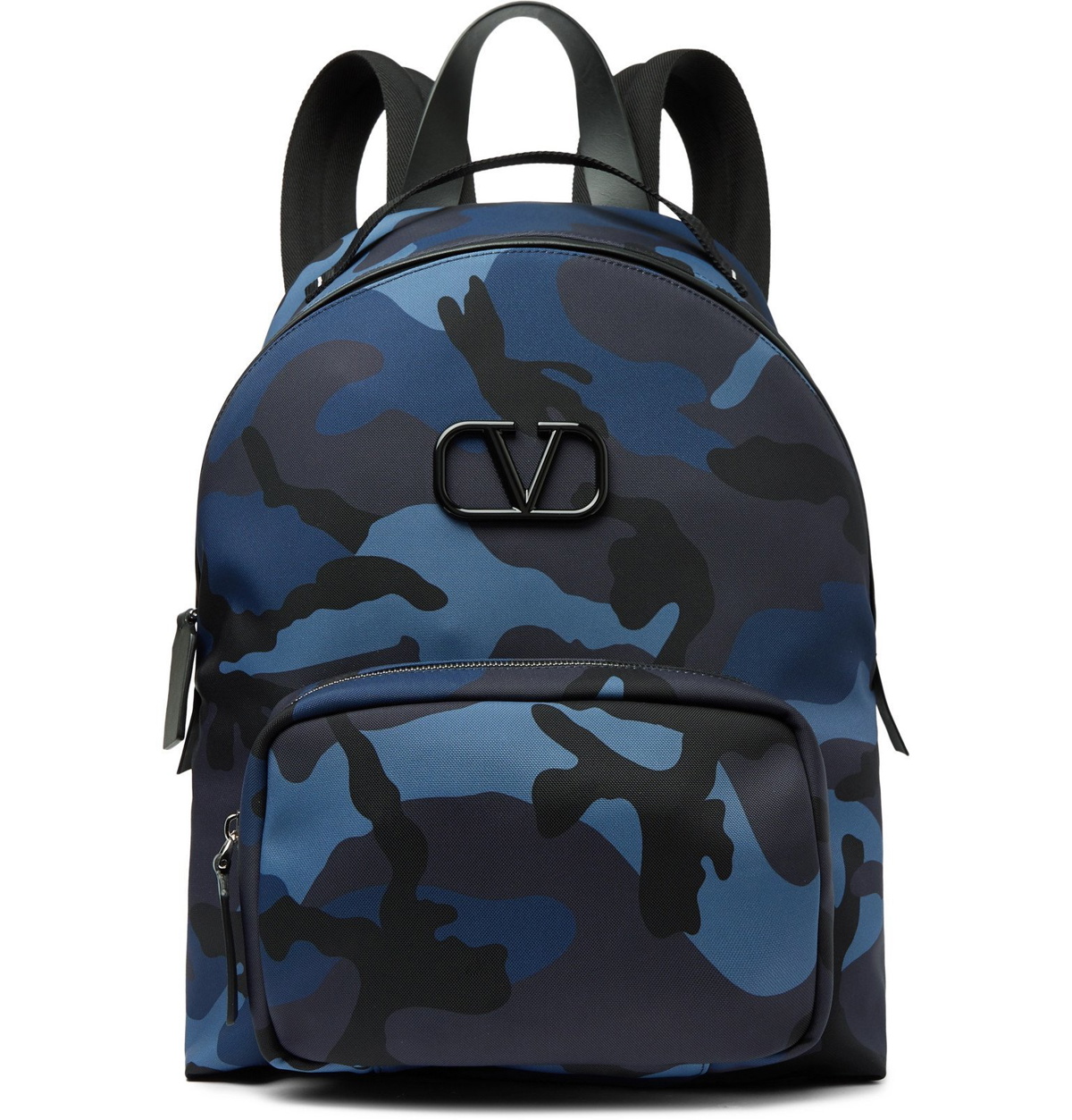 Valentino - Valentino Garavani Leather-Trimmed Camouflage-Print Canvas  Backpack - Blue Valentino Garavani