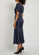 Victoria Beckham Bela Gathered Satin-crepe Midi Dress Navy