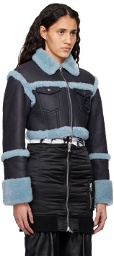 J6 Navy Cropped Faux-Shearling Jacket