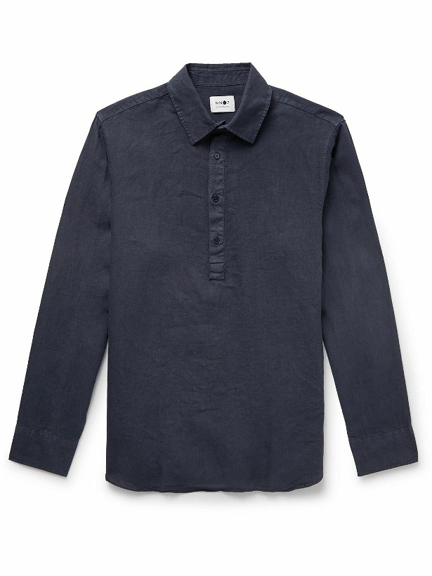 Photo: NN07 - Sune 5706 Garment-Dyed Linen Half-Placket Shirt - Blue