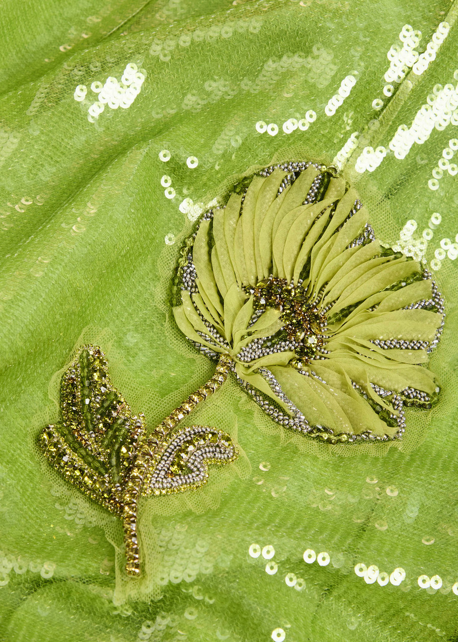 Huishan Zhang Marilyn Floral-embellished Sequin Gown Lime