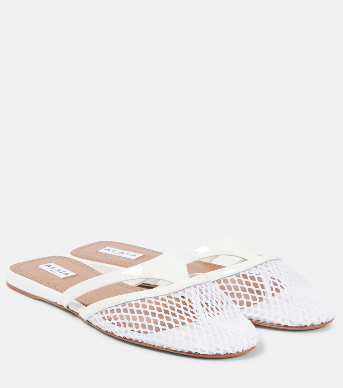 Alaïa Infradito fishnet leather-trimmed mules